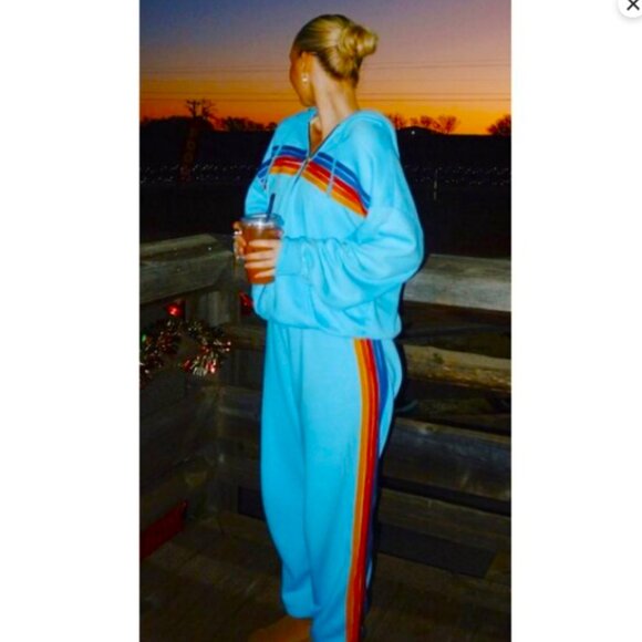 Aviator Nation 5 Stripe Sweatpants in Neon Blue Women's Size Large - Picture 4 of 15